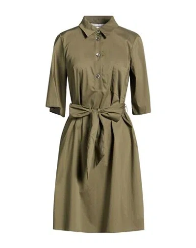 Shirtaporter Woman Midi Dress Military Green Size 10 Cotton, Polyamide, Elastane