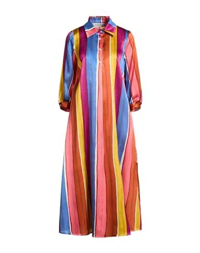 Shirtaporter Woman Midi Dress Rust Size 10 Silk, Elastane In Multi