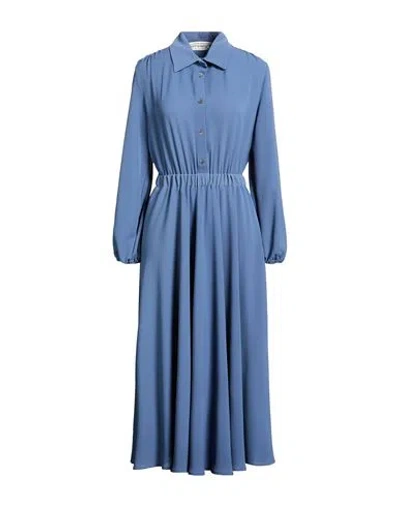 Shirtaporter Woman Midi Dress Slate Blue Size 12 Polyester