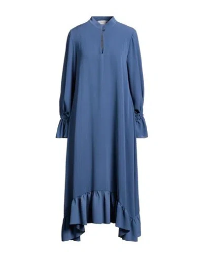 Shirtaporter Woman Midi Dress Slate Blue Size 12 Polyester