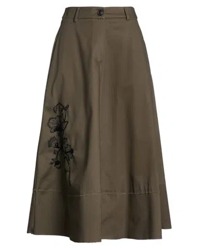Shirtaporter Woman Midi Skirt Military Green Size 8 Cotton, Elastane In Brown
