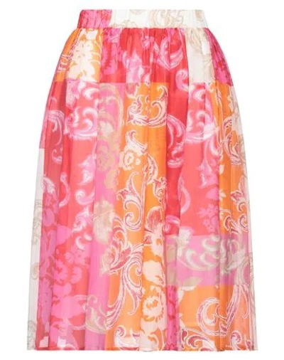 Shirtaporter Woman Midi Skirt Orange Size 10 Cotton, Silk