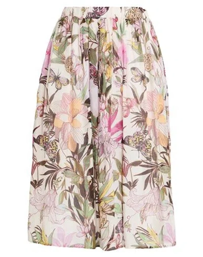 Shirtaporter Woman Midi Skirt White Size 10 Cotton, Silk In Animal Print