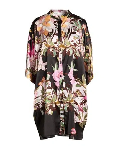 Shirtaporter Woman Mini Dress Black Size 8 Silk, Elastane In Brown