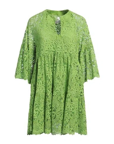 Shirtaporter Woman Mini Dress Green Size 8 Cotton, Viscose, Polyamide