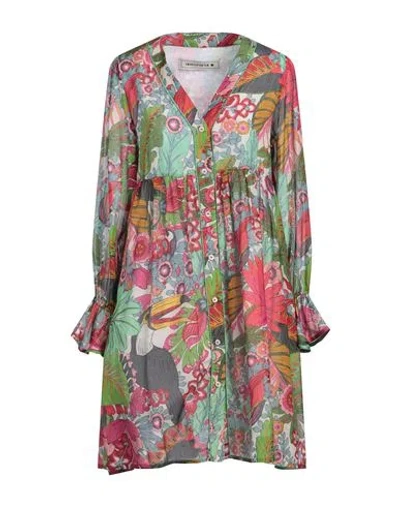 Shirtaporter Woman Mini Dress Green Size 12 Cotton