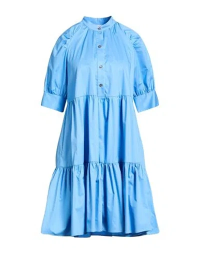 Shirtaporter Woman Mini Dress Sky Blue Size 10 Cotton