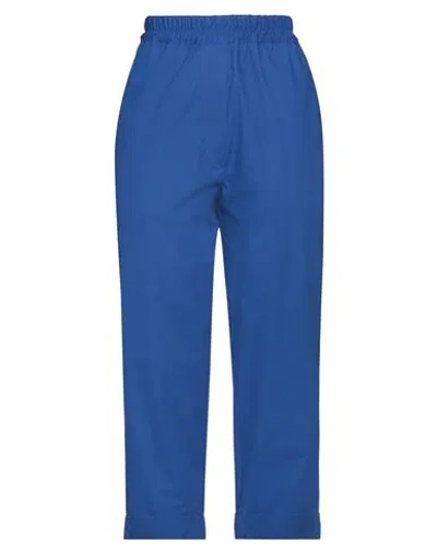 Shirtaporter Woman Pants Bright Blue Size 10 Cotton