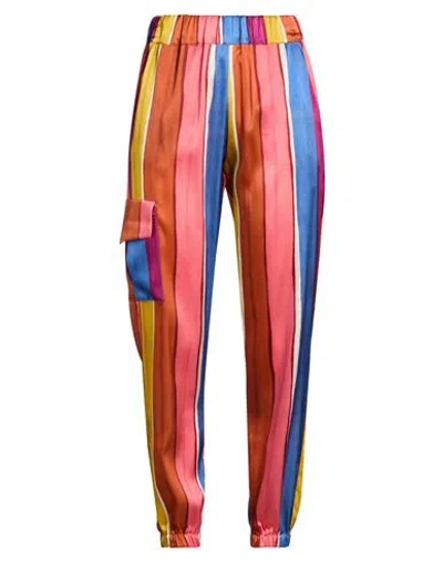 Shirtaporter Woman Pants Red Size 10 Silk, Elastane In Multi