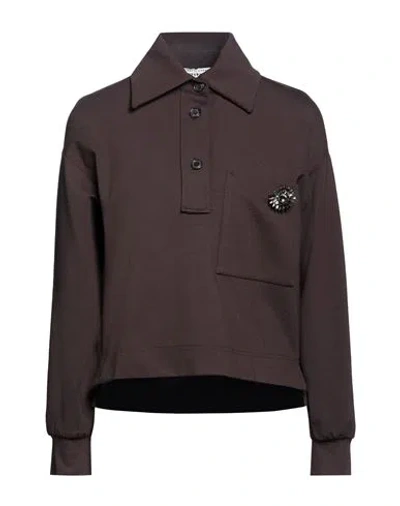 Shirtaporter Woman Polo Shirt Dark Brown Size 10 Viscose, Nylon, Elastane