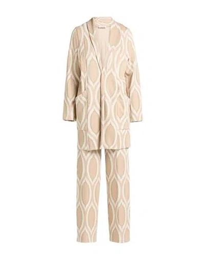 Shirtaporter Woman Suit Beige Size L Viscose, Cotton, Polyester, Lurex In Sand