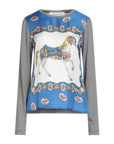 Shirtaporter Woman T-shirt Bright Blue Size L Cotton, Silk
