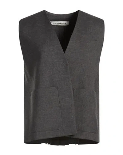 Shirtaporter Woman Tailored Vest Charcoal Size 8 Polyester, Viscose, Elastane In Gray