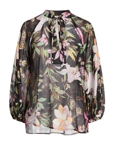 Shirtaporter Woman Top Black Size 10 Cotton, Silk