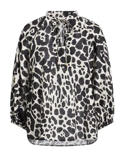 Shirtaporter Woman Top Black Size 10 Cotton, Silk