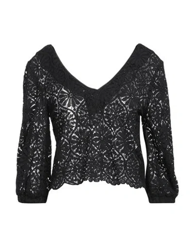 Shirtaporter Woman Top Black Size 12 Cotton, Viscose, Polyamide