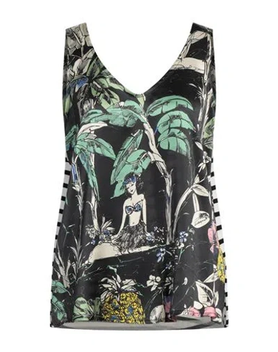 Shirtaporter Woman Top Black Size 8 Silk, Elastane, Cotton