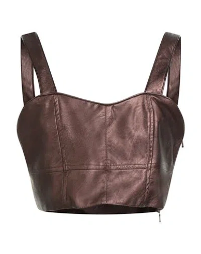Shirtaporter Woman Top Brown Size M Polyurethane, Viscose