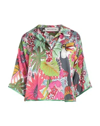 Shirtaporter Woman Top Green Size 14 Silk, Elastane