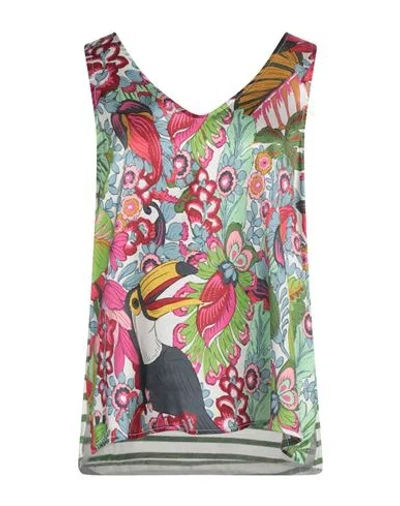 Shirtaporter Woman Top Green Size 8 Silk, Elastane, Cotton