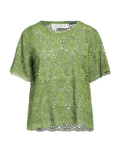 Shirtaporter Woman Top Green Size L Cotton, Viscose, Polyamide