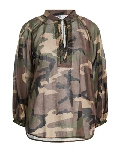 Shirtaporter Woman Top Military Green Size 10 Cotton, Silk In Multi