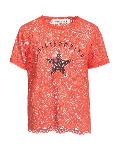 Shirtaporter Woman Top Orange Size 6 Cotton, Viscose, Polyamide