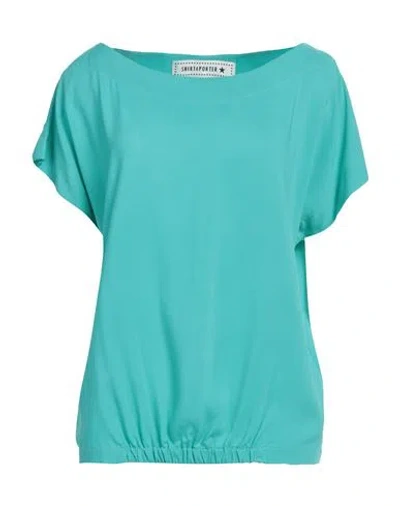 Shirtaporter Woman Top Turquoise Size 8 Viscose In Blue
