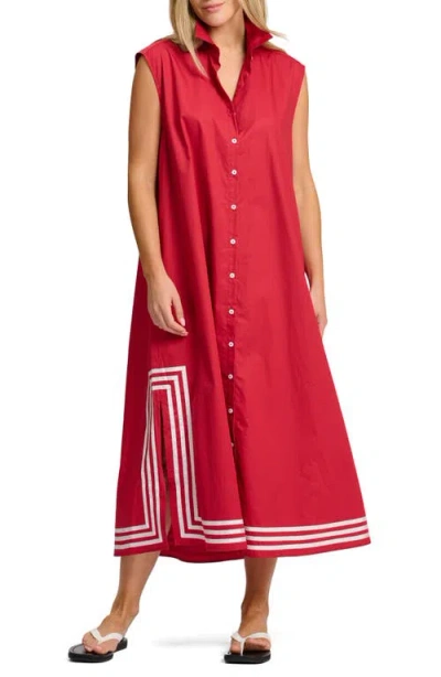 Shirty Cassie Sleeveless Cotton Midi Shirtdress In Red