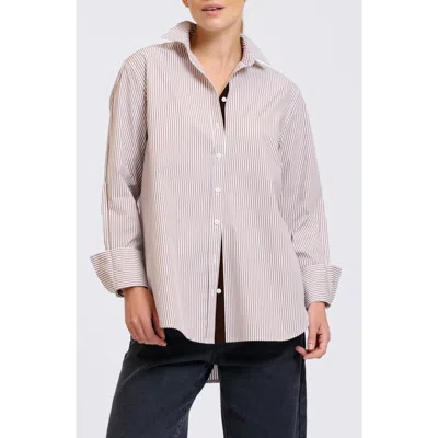Shirty Elodie Stripe Cotton Button-up Shirt In Chocolate Stripe