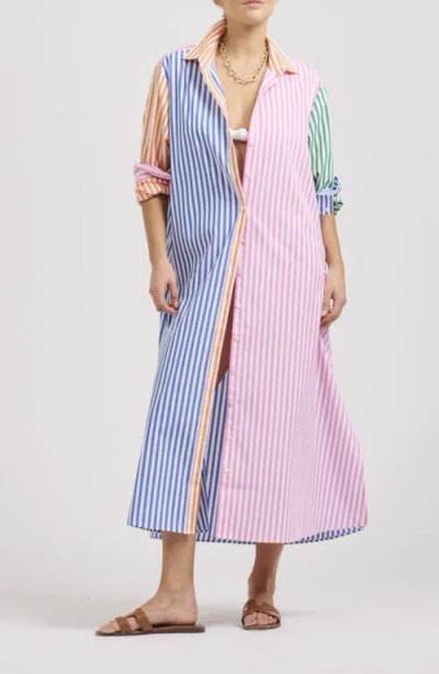 Shirty Mixed Stripe Long Sleeve Shirtdress