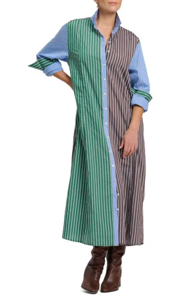 Shirty Mixed Stripe Long Sleeve Shirtdress In Chocolate Combo
