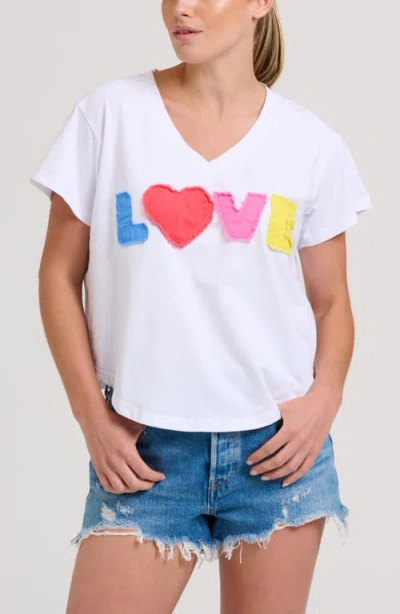 Shirty Raw Edge Appliqué V-neck Cotton Blend T-shirt In White