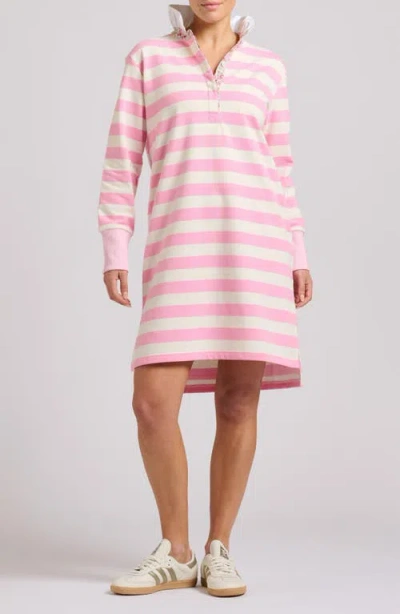 Shirty Ruffle Collar Long Sleeve Rugby Dress In Pink