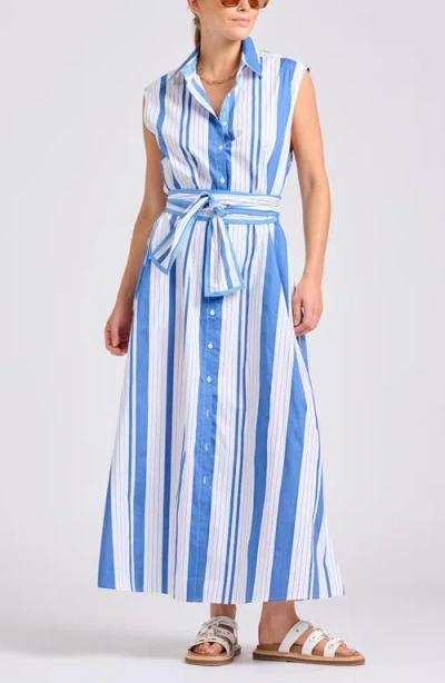 Shirty Sleeveless Tie Waist Shirtdress In Blue