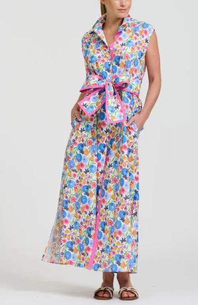 Shirty Sleeveless Tie Waist Shirtdress In Multi