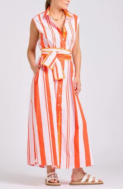 Shirty Sleeveless Tie Waist Shirtdress In Multi