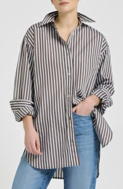 Shirty Stripe Boyfriend Shirt In Chocolate Stripe