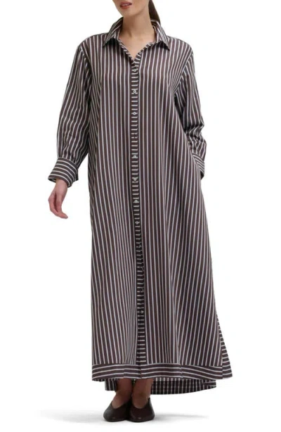Shirty Sybil Stripe Long Sleeve Cotton Shirtdress In Chocolate Stripe