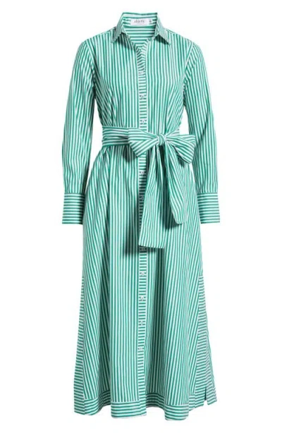 Shirty Sybil Stripe Long Sleeve Cotton Shirtdress In Green