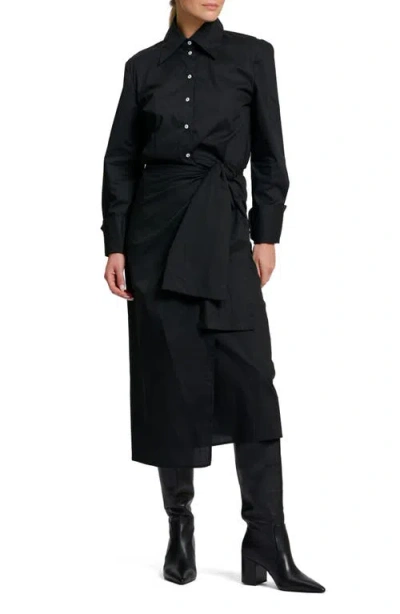 Shirty Talita Wrap Tie Waist Midi Shirt Dress In Black