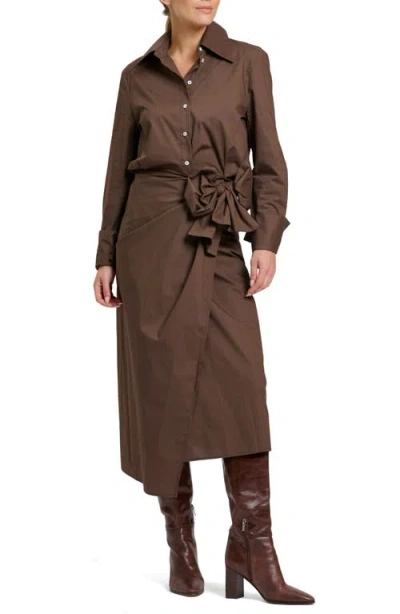 Shirty Talita Wrap Tie Waist Midi Shirt Dress In Chocolate