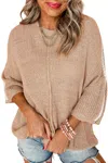 Shiying Fashion Andrea Contrast Stripe 3/4 Sleeve Sweater In Beige In Beige