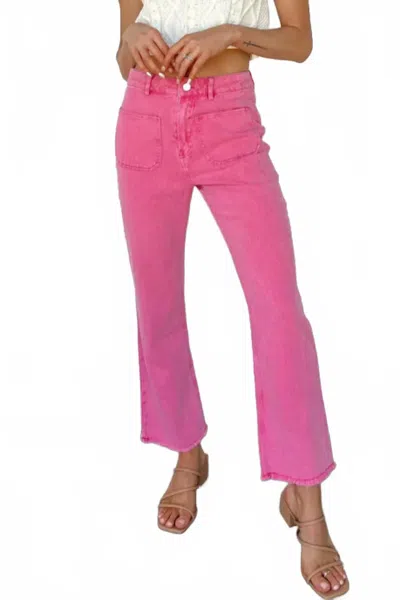 Shiying Fashion Ankle Length Flare Leg Raw Hem Jeans In Pink