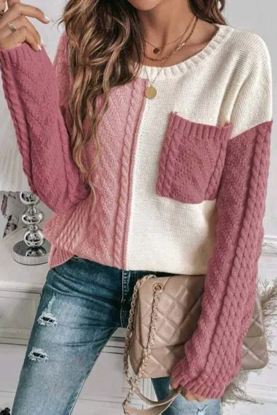 Shiying Fashion Blocks Of Fall Knit Sweater In Pink