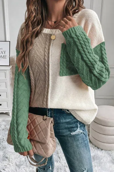 Shiying Fashion Blocks Of Fall Knit Sweater Women In Green