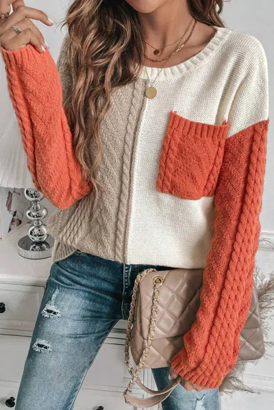 Shiying Fashion Blocks Of Fall Knit Sweaters In Orange