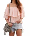 Shiying Fashion Breeze Frilling Off Shoulder Top In Pink In Pink