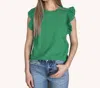 Shiying Fashion Embroidered Ruffled Sleeve Crew Neck Top In Green In Green