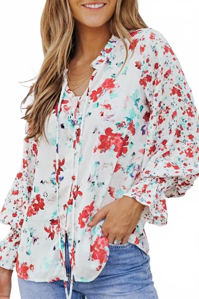 Shiying Fashion Floral Smocked Blouse In Red In Multi